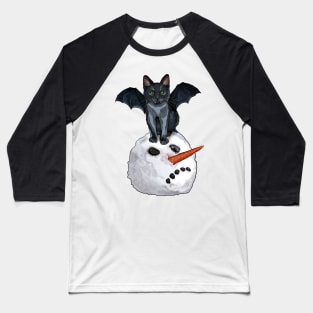 Halloween Vampurr Cat Sitting on a Snowman Head Baseball T-Shirt